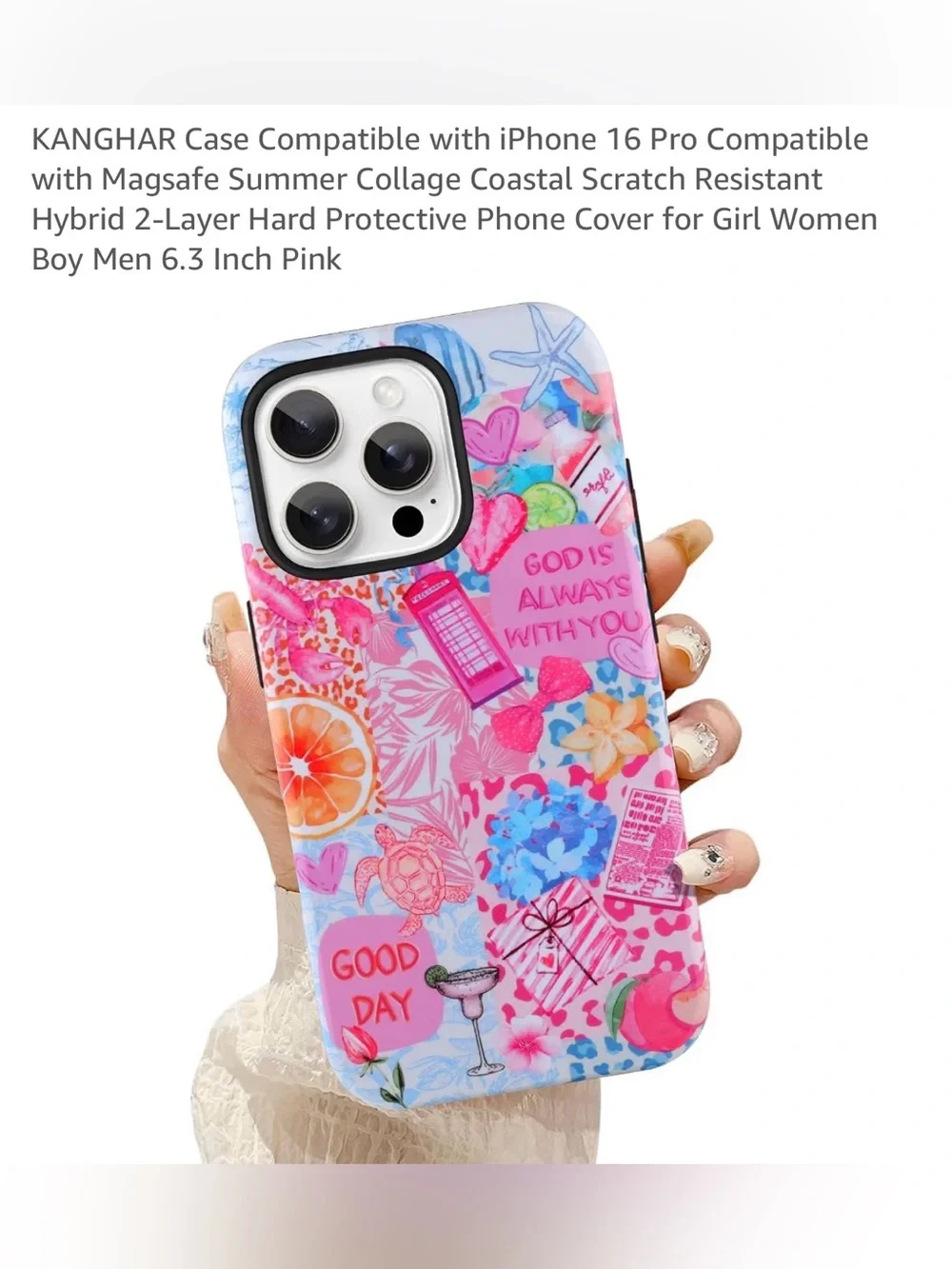 Pink summer Collage coastal Floral iPhone 16 Pro Case with Magsafe Compatible